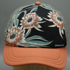 Patagonia Duckbill Trucker Interstate Hat Floral Mesh Snapback Cap Orange Black